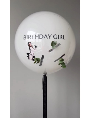 Белый шар баблс с печатью для девушки "Birthday girl"